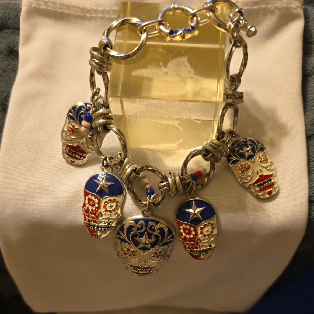 Skullcandy Silver and Blue Skull Charm Bracelet